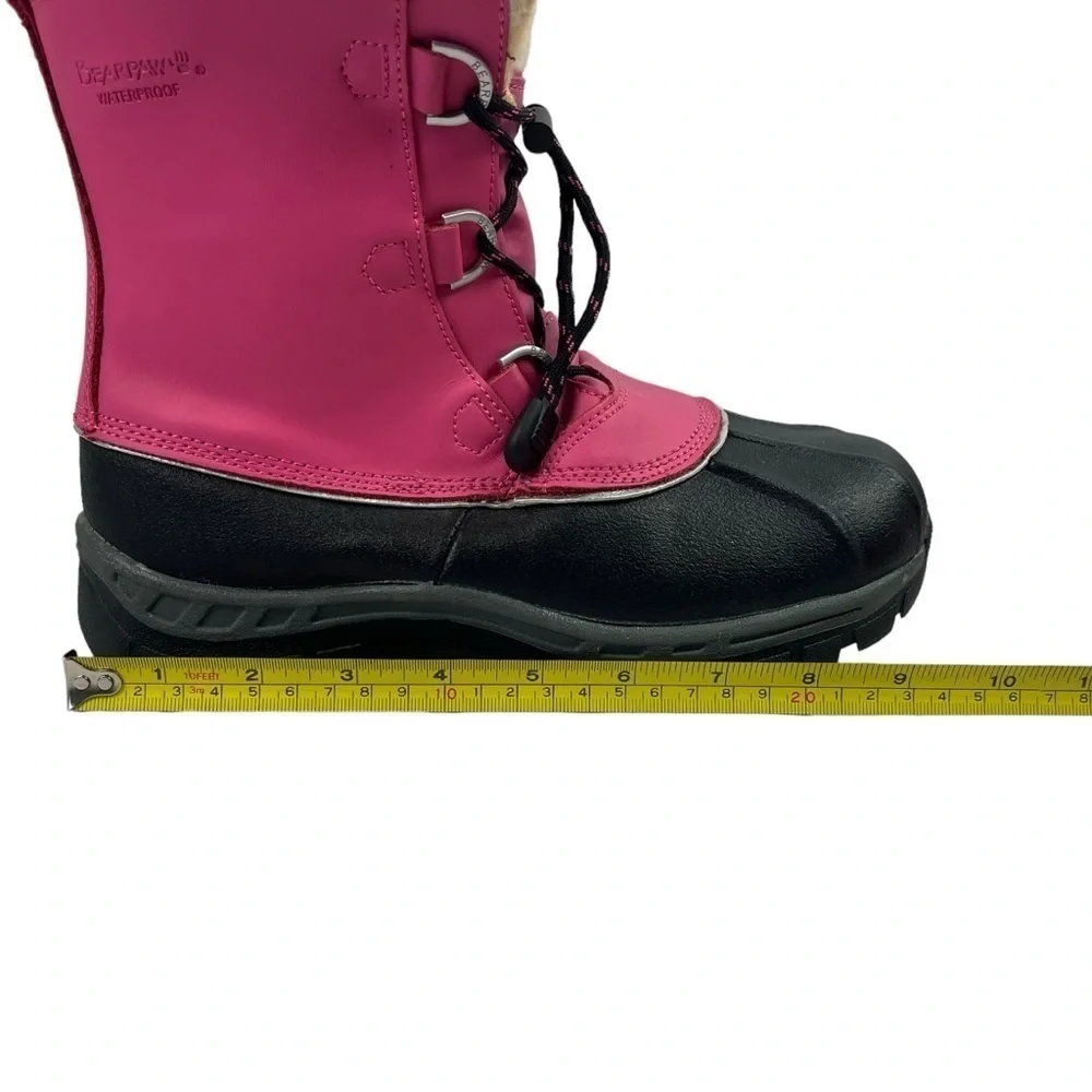Bearpaw Youth Girls Waterproof Snow Boots Pink Black Sherpa Lined Size 5